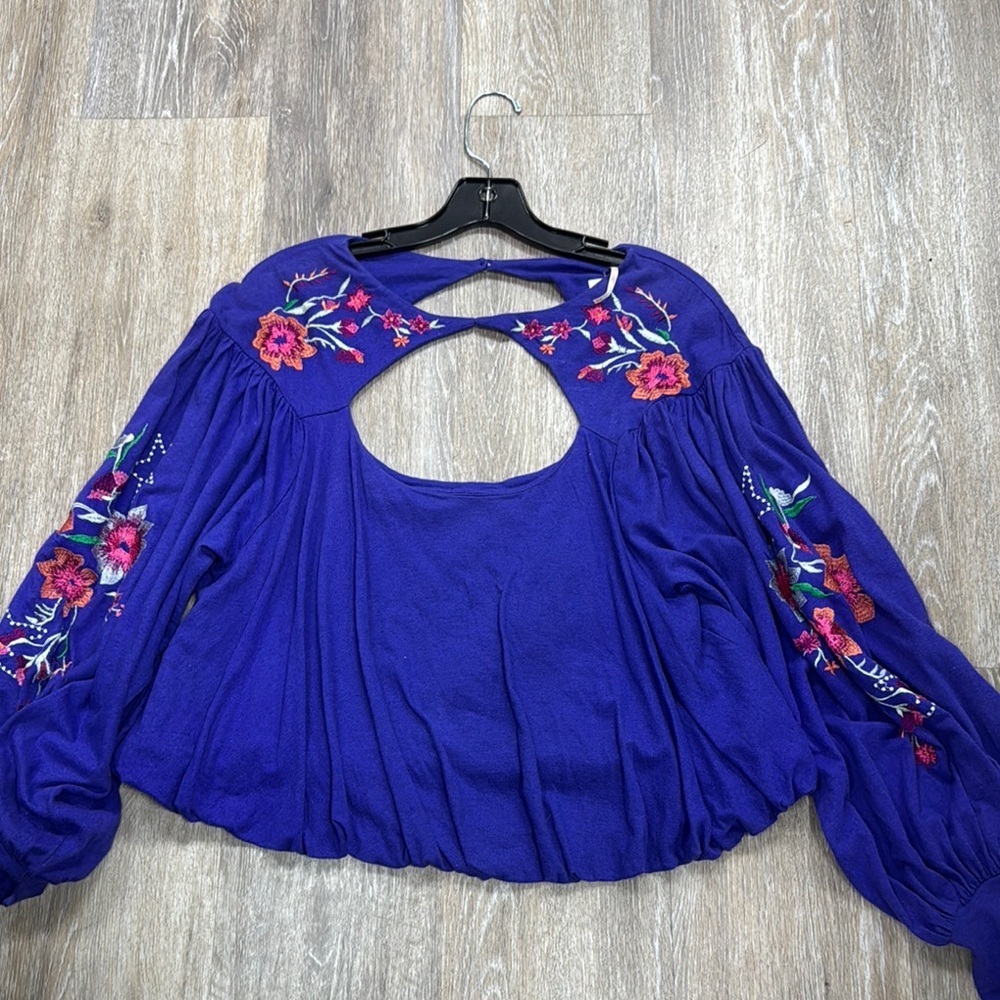 Free People Blue Embellished Crop Blouse - Picture 1 of 1